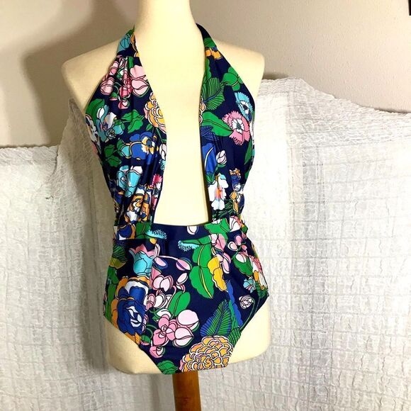 Modcloth NWOT Floral Plunge Swimsuit Size Large - Picture 2 of 9